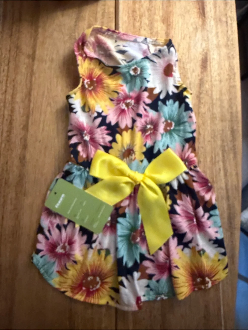 Dog Dress in Navy Floral with Yellow Bow